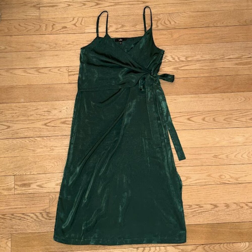 Lulu's Green Satin Wrap Dress Large
